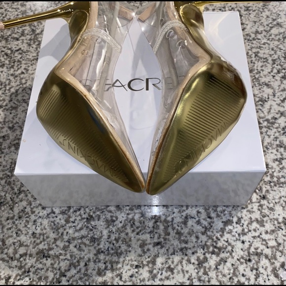 Transparent Pointed Toe Pump- Gold Accent Heel - Picture 5 of 7